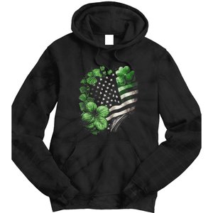 St Patricks Day Shamrock American Flag Retro Tie Dye Hoodie