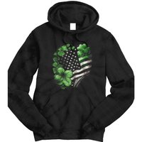 St Patricks Day Shamrock American Flag Retro Tie Dye Hoodie