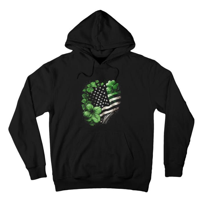 St Patricks Day Shamrock American Flag Retro Tall Hoodie