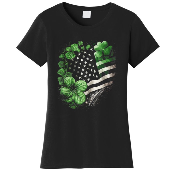 St Patricks Day Shamrock American Flag Retro Women's T-Shirt