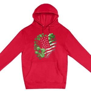 St Patricks Day Shamrock American Flag Retro Premium Pullover Hoodie