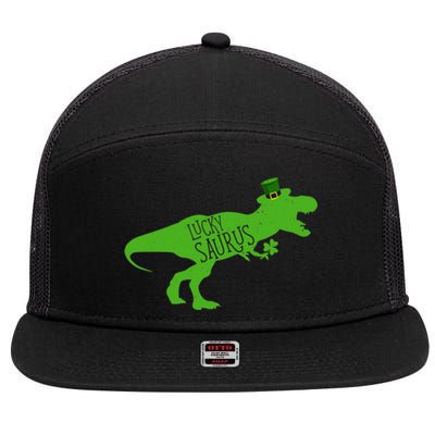 St Patricks Day Dinosaur Lucky Saurus Irish Shamrock Boy 7 Panel Mesh Trucker Snapback Hat