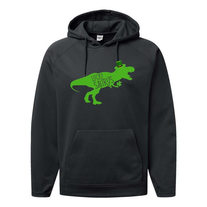 St Patricks Day Dinosaur Lucky Saurus Irish Shamrock Boy Performance Fleece Hoodie