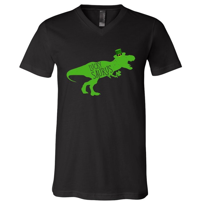 St Patricks Day Dinosaur Lucky Saurus Irish Shamrock Boy V-Neck T-Shirt