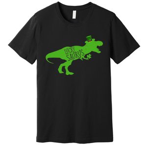 St Patricks Day Dinosaur Lucky Saurus Irish Shamrock Boy Premium T-Shirt