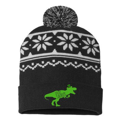 St Patricks Day Dinosaur Lucky Saurus Irish Shamrock Boy USA-Made Snowflake Beanie