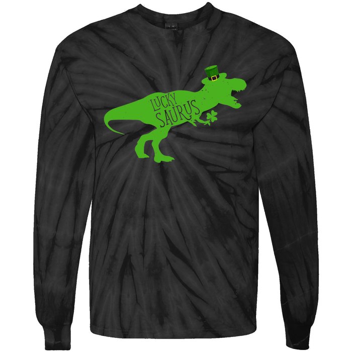 St Patricks Day Dinosaur Lucky Saurus Irish Shamrock Boy Tie-Dye Long Sleeve Shirt