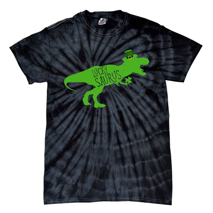 St Patricks Day Dinosaur Lucky Saurus Irish Shamrock Boy Tie-Dye T-Shirt