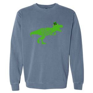 St Patricks Day Dinosaur Lucky Saurus Irish Shamrock Boy Garment-Dyed Sweatshirt