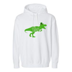 St Patricks Day Dinosaur Lucky Saurus Irish Shamrock Boy Garment-Dyed Fleece Hoodie