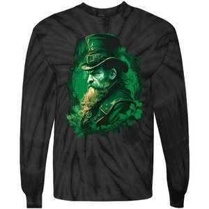 St Patricks Day Leprechaun Graphic Tie-Dye Long Sleeve Shirt