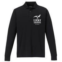 Saint Patrick's Day, Lucky Saurus, Cute Dinosaur Performance Long Sleeve Polo