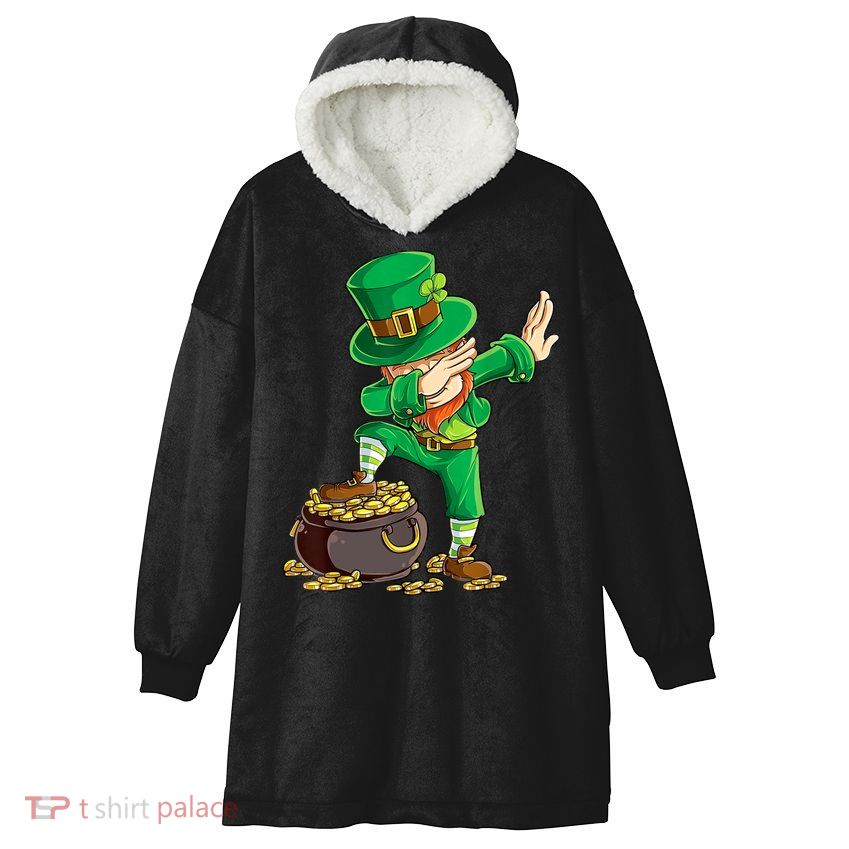 St Patricks Day Dabbing Leprechaun Dab Hooded Wearable Blanket