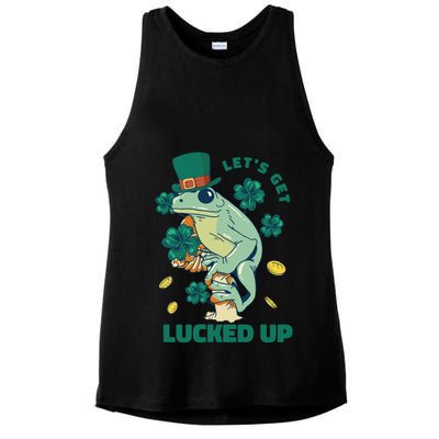 St Patricks Day Let's Get Lucked Up Frog Ladies PosiCharge Tri-Blend Wicking Tank