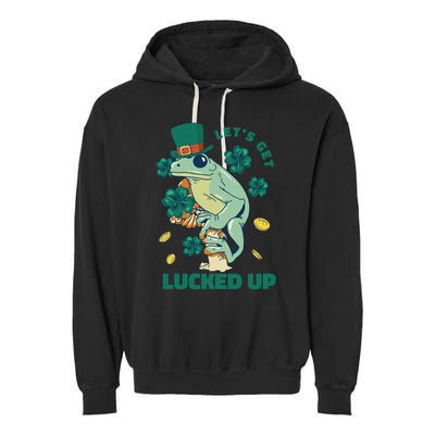 St Patricks Day Let's Get Lucked Up Frog Garment-Dyed Fleece Hoodie