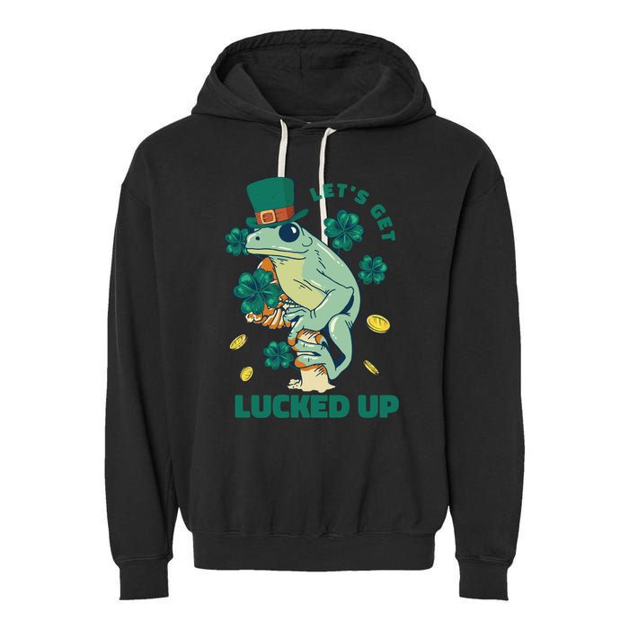 St Patricks Day Let's Get Lucked Up Frog Garment-Dyed Fleece Hoodie