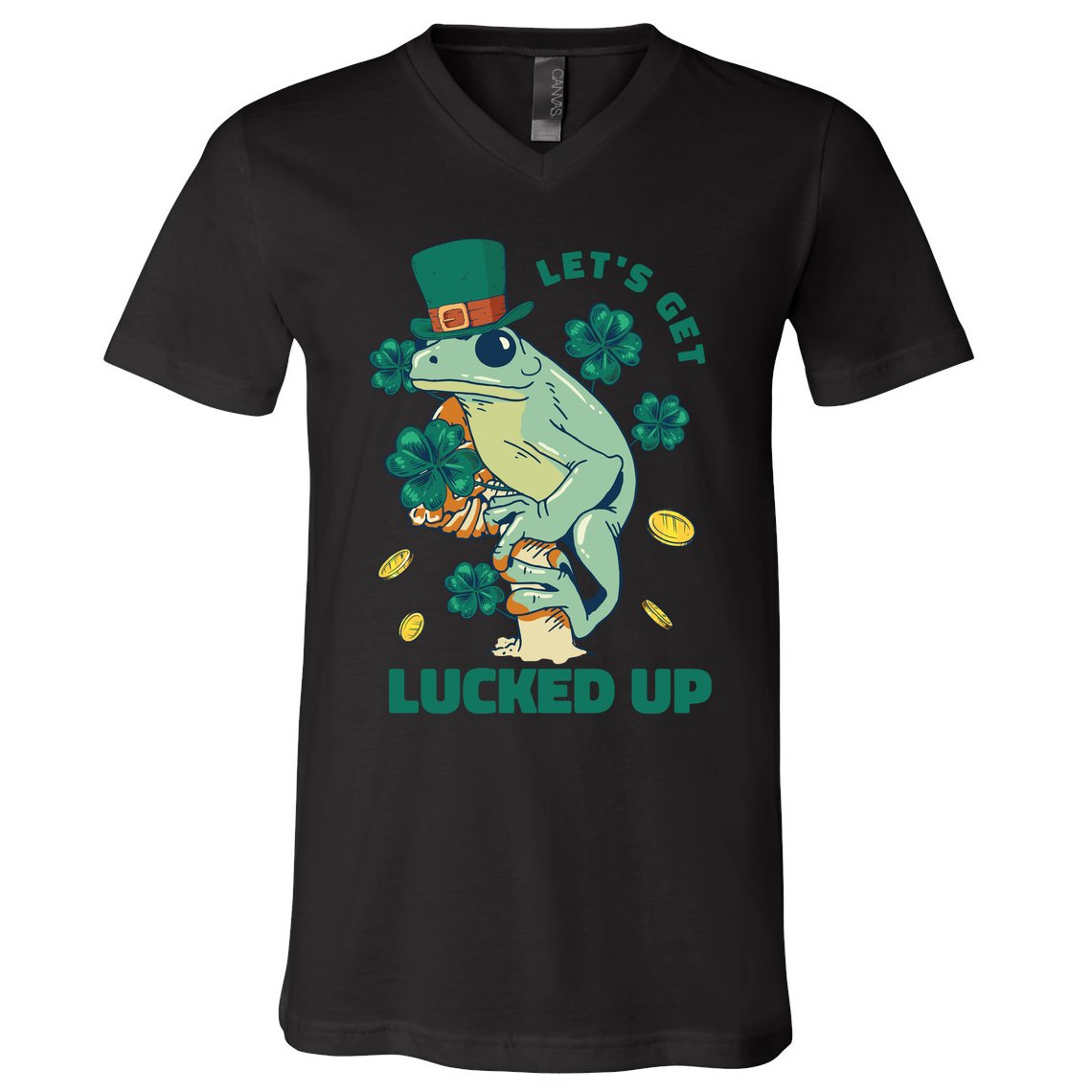 St Patricks Day Let's Get Lucked Up Frog V-Neck T-Shirt