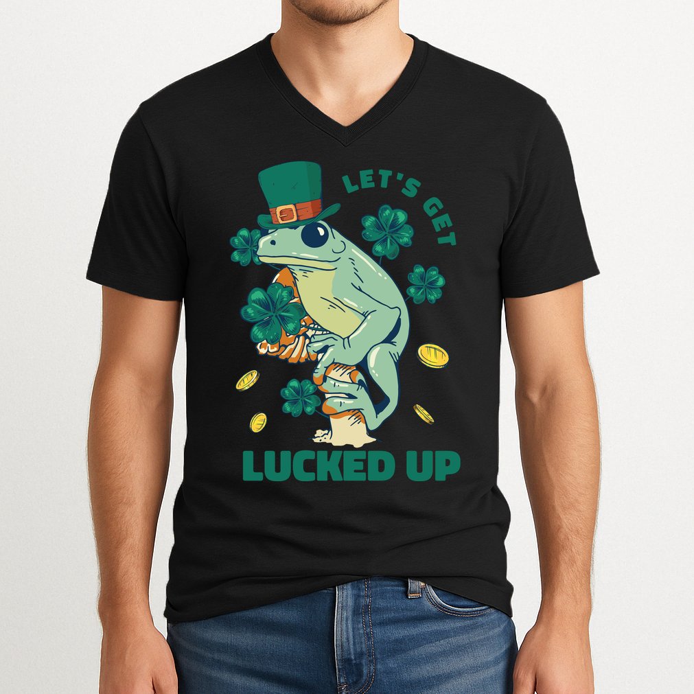 St Patricks Day Let's Get Lucked Up Frog V-Neck T-Shirt