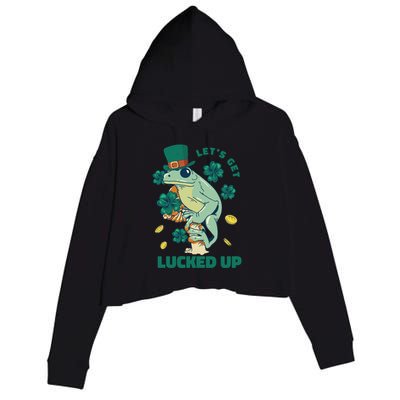 St Patricks Day Let's Get Lucked Up Frog Crop Fleece Hoodie