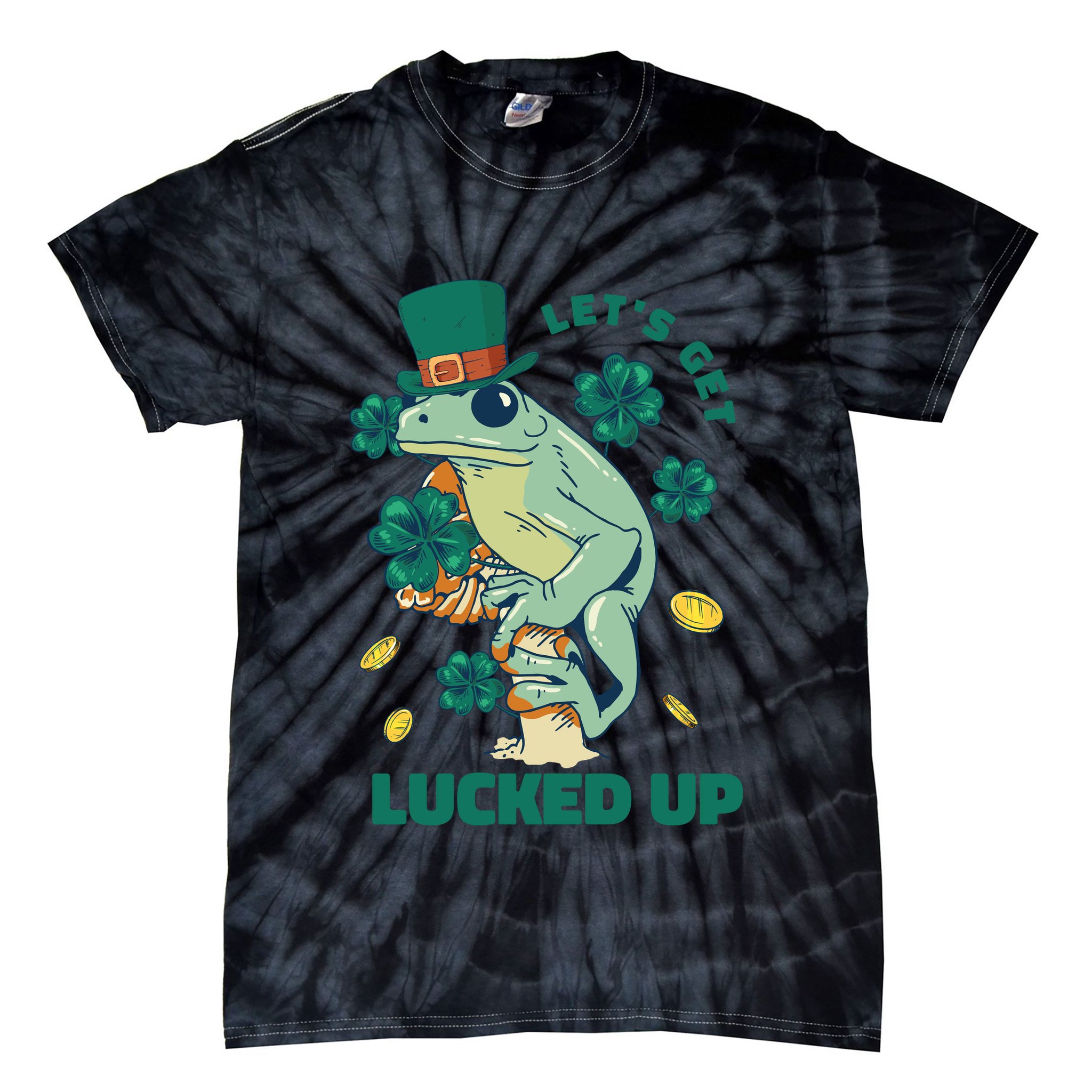 St Patricks Day Let's Get Lucked Up Frog Tie-Dye T-Shirt