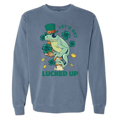 St Patricks Day Let's Get Lucked Up Frog Garment-Dyed Sweatshirt