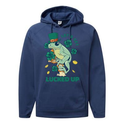 St Patricks Day Let's Get Lucked Up Frog Performance Fleece Hoodie