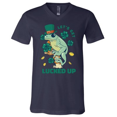 St Patricks Day Let's Get Lucked Up Frog V-Neck T-Shirt