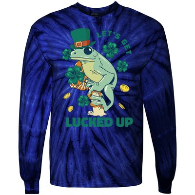 St Patricks Day Let's Get Lucked Up Frog Tie-Dye Long Sleeve Shirt