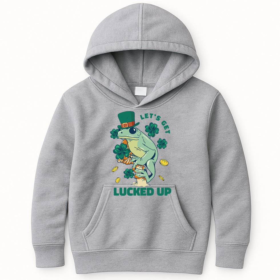 St Patricks Day Let's Get Lucked Up Frog Kids Hoodie
