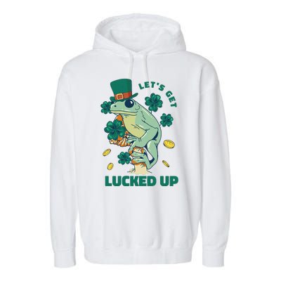 St Patricks Day Let's Get Lucked Up Frog Garment-Dyed Fleece Hoodie