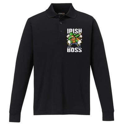 St Patricks Day Outfit Dabbing Leprechaun Gift Performance Long Sleeve Polo