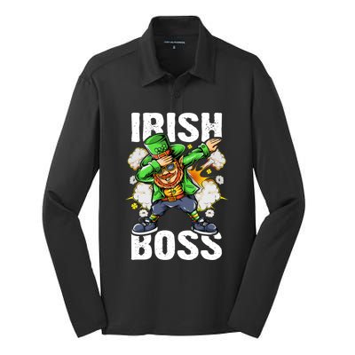 St Patricks Day Outfit Dabbing Leprechaun Gift Silk Touch Performance Long Sleeve Polo