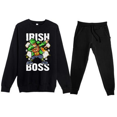 St Patricks Day Outfit Dabbing Leprechaun Gift Premium Crewneck Sweatsuit Set