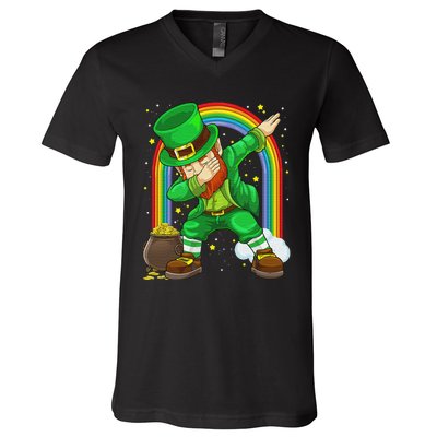 St Patricks Day Dabbing Leprechaun Irish Dab Shamrock V-Neck T-Shirt