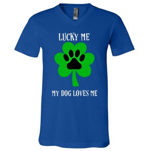 St Patrick's Day Dog Loves Me Lucky Gift V-Neck T-Shirt