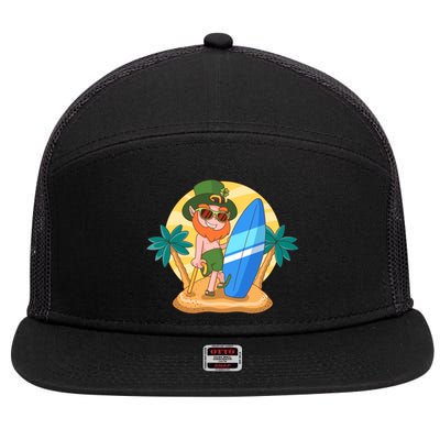 St Patricks Day Hawaii Gnome Gift 7 Panel Mesh Trucker Snapback Hat