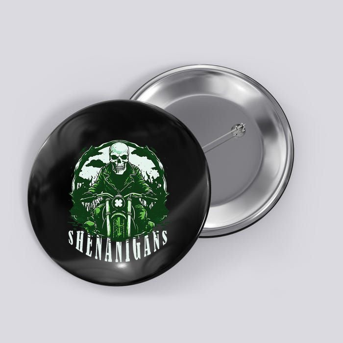 St PatrickS Day For Motorcycle Shenanigans Irish Skull Button