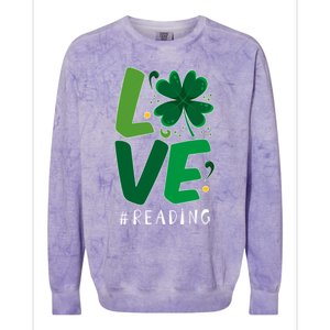 St Patrick's Day Reading Teacher Student Love Luck Clover Meaningful Gift Colorblast Crewneck Sweatshirt