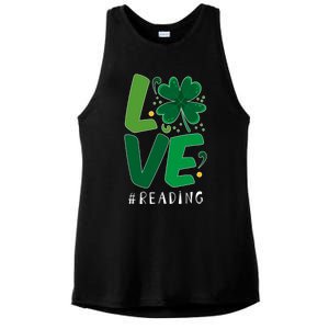 St Patrick's Day Reading Teacher Student Love Luck Clover Meaningful Gift Ladies PosiCharge Tri-Blend Wicking Tank