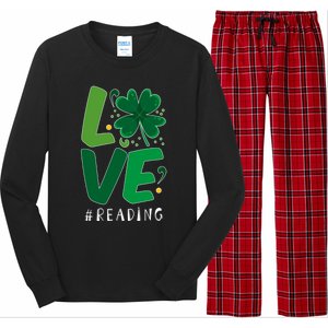 St Patrick's Day Reading Teacher Student Love Luck Clover Meaningful Gift Long Sleeve Pajama Set