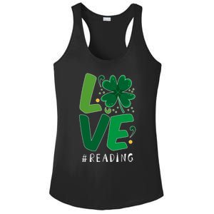 St Patrick's Day Reading Teacher Student Love Luck Clover Meaningful Gift Ladies PosiCharge Competitor Racerback Tank