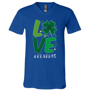 St Patrick's Day Reading Teacher Student Love Luck Clover Meaningful Gift V-Neck T-Shirt