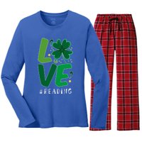 St Patrick's Day Reading Teacher Student Love Luck Clover Meaningful Gift Women's Long Sleeve Flannel Pajama Set 