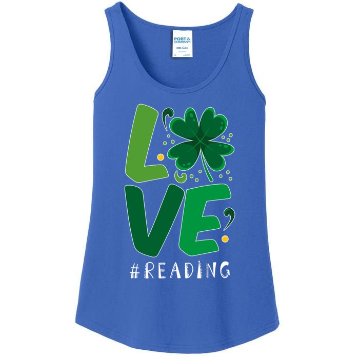 St Patrick's Day Reading Teacher Student Love Luck Clover Meaningful Gift Ladies Essential Tank