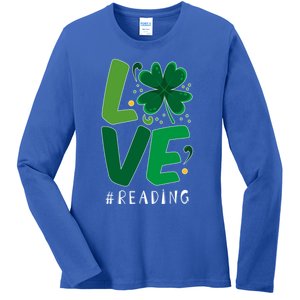 St Patrick's Day Reading Teacher Student Love Luck Clover Meaningful Gift Ladies Long Sleeve Shirt