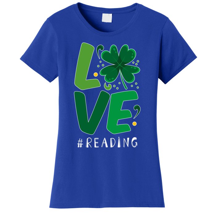 St Patrick's Day Reading Teacher Student Love Luck Clover Meaningful Gift Women's T-Shirt