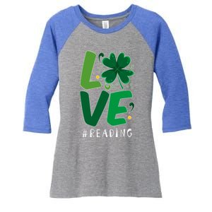 St Patrick's Day Reading Teacher Student Love Luck Clover Meaningful Gift Women's Tri-Blend 3/4-Sleeve Raglan Shirt