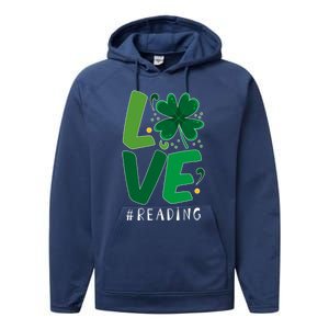 St Patrick's Day Reading Teacher Student Love Luck Clover Meaningful Gift Performance Fleece Hoodie