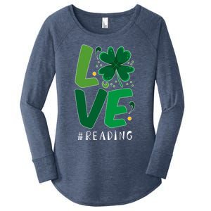 St Patrick's Day Reading Teacher Student Love Luck Clover Meaningful Gift Women's Perfect Tri Tunic Long Sleeve Shirt