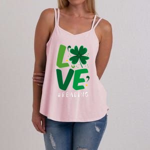 St Patrick's Day Reading Teacher Student Love Luck Clover Meaningful Gift Women's Strappy Tank